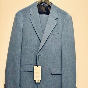 NWT ZARA SLIM STRETCH SUIT, blue, 38 jacket, 32 pant regular fit.